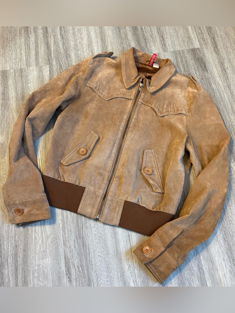 00’s Tan/Camel Suede Bomber Dividend by H&M Size Small